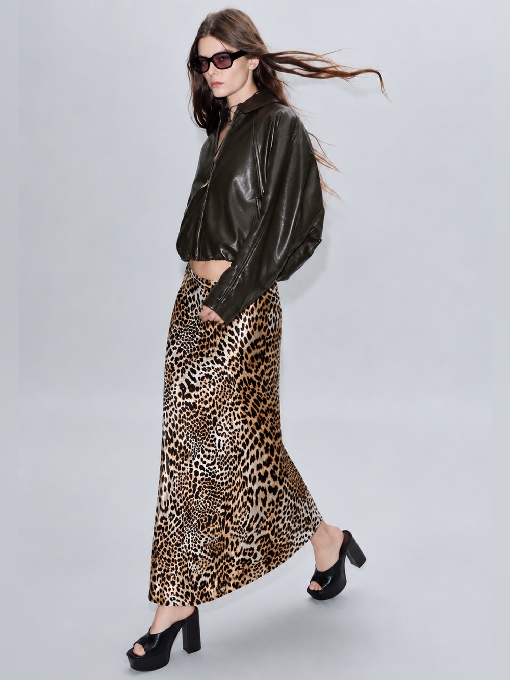 NWT Zara Leopard Satin Midi Skirt